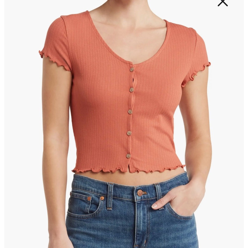 Madewell Maya Rib Button Front V-Neck T-Shirt Size Large